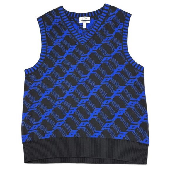 COS Regular Fit Jacquard Vest Men's Size Large Blue Black - Picture 3 of 6